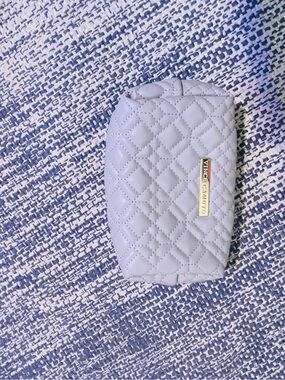 Vince Camuto Quilted Lavender Cosmetic Pouch with Gold Logo